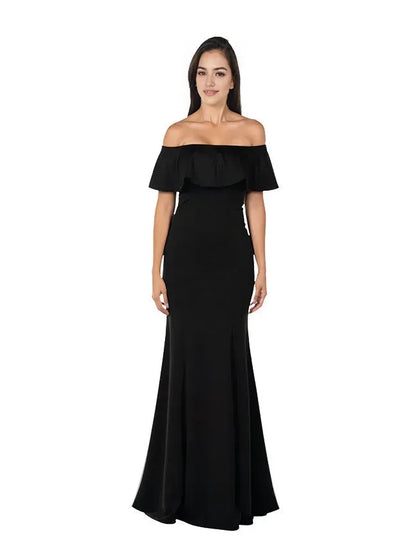 Elegant off shoulder ruffle sleeve Backless zipper Floor length prom dress for women hot sale