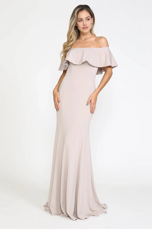 Elegant off shoulder ruffle sleeve Backless zipper Floor length prom dress for women hot sale