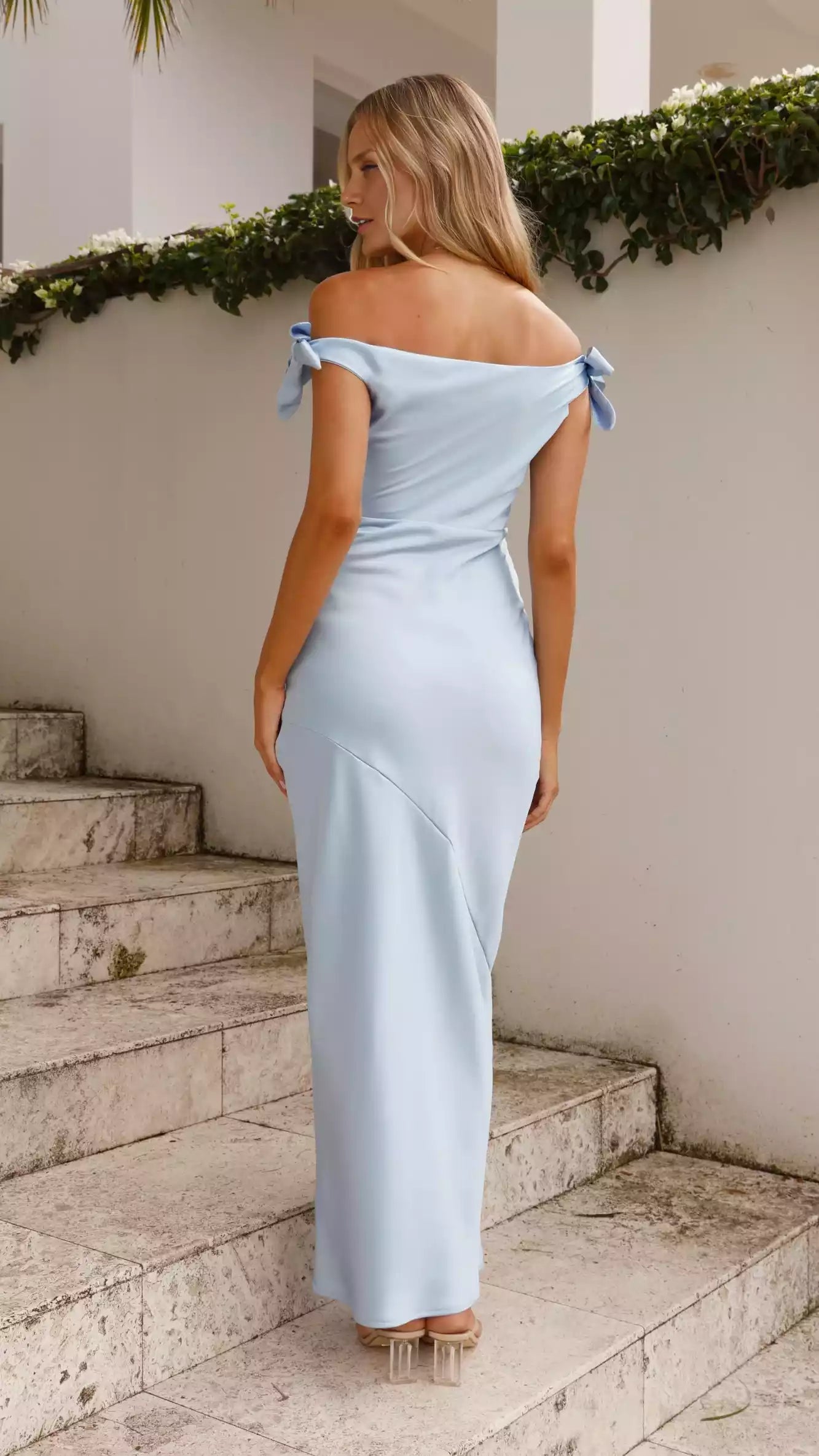 Elegant off shoulder strap with concealed side zipper design, Prom Dresses