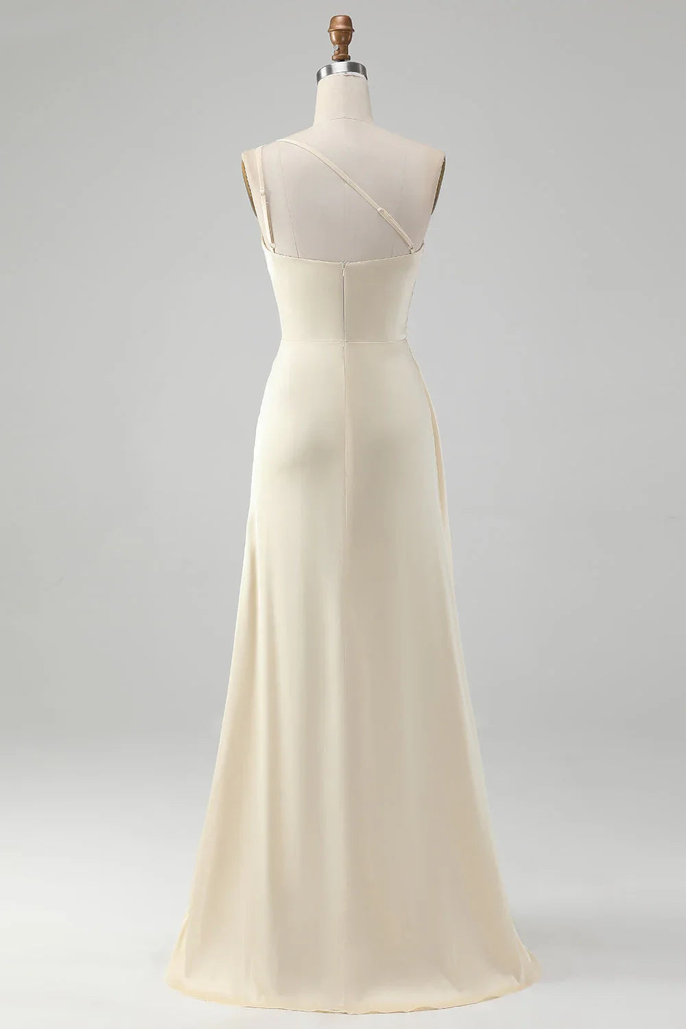 Elegant pleated slim fit one shoulder slit long bridesmaid dress