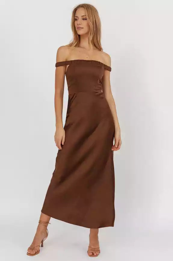 Elegant satin bust with lining, off shoulder elastic band, back with zipper Prom Dresses