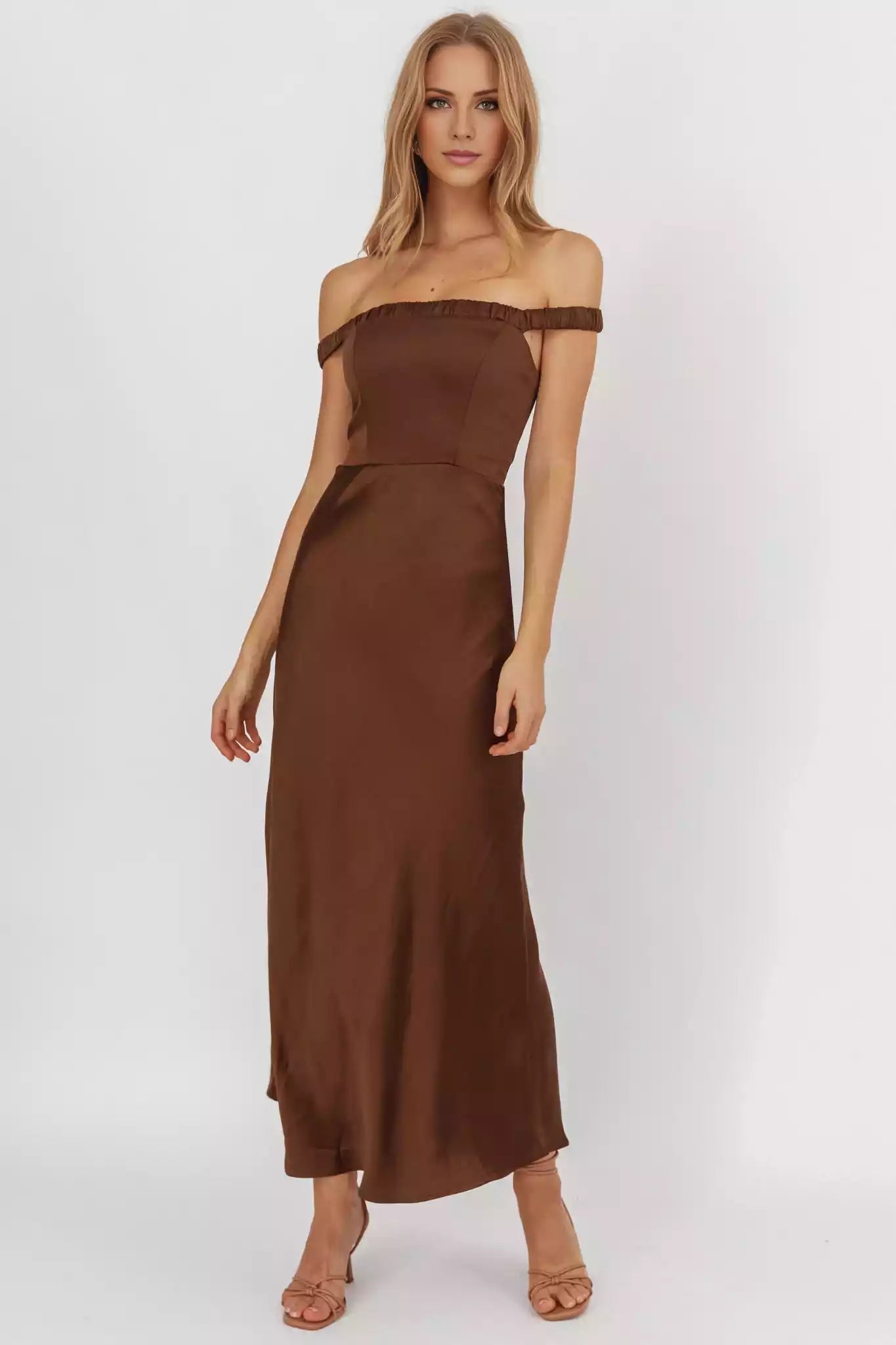 Elegant satin bust with lining, off shoulder elastic band, back with zipper Prom Dresses