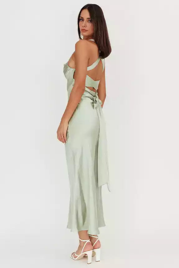 Elegant satin extra long cross straps without lining invisible side zipper Bridesmaid Dresses