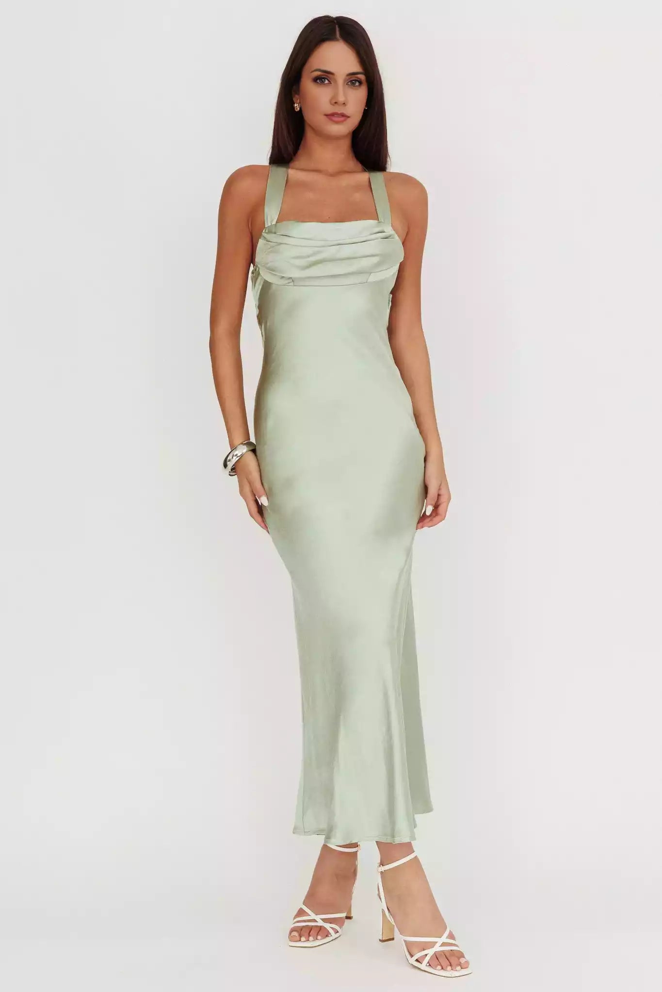 Elegant satin extra long cross straps without lining invisible side zipper Bridesmaid Dresses