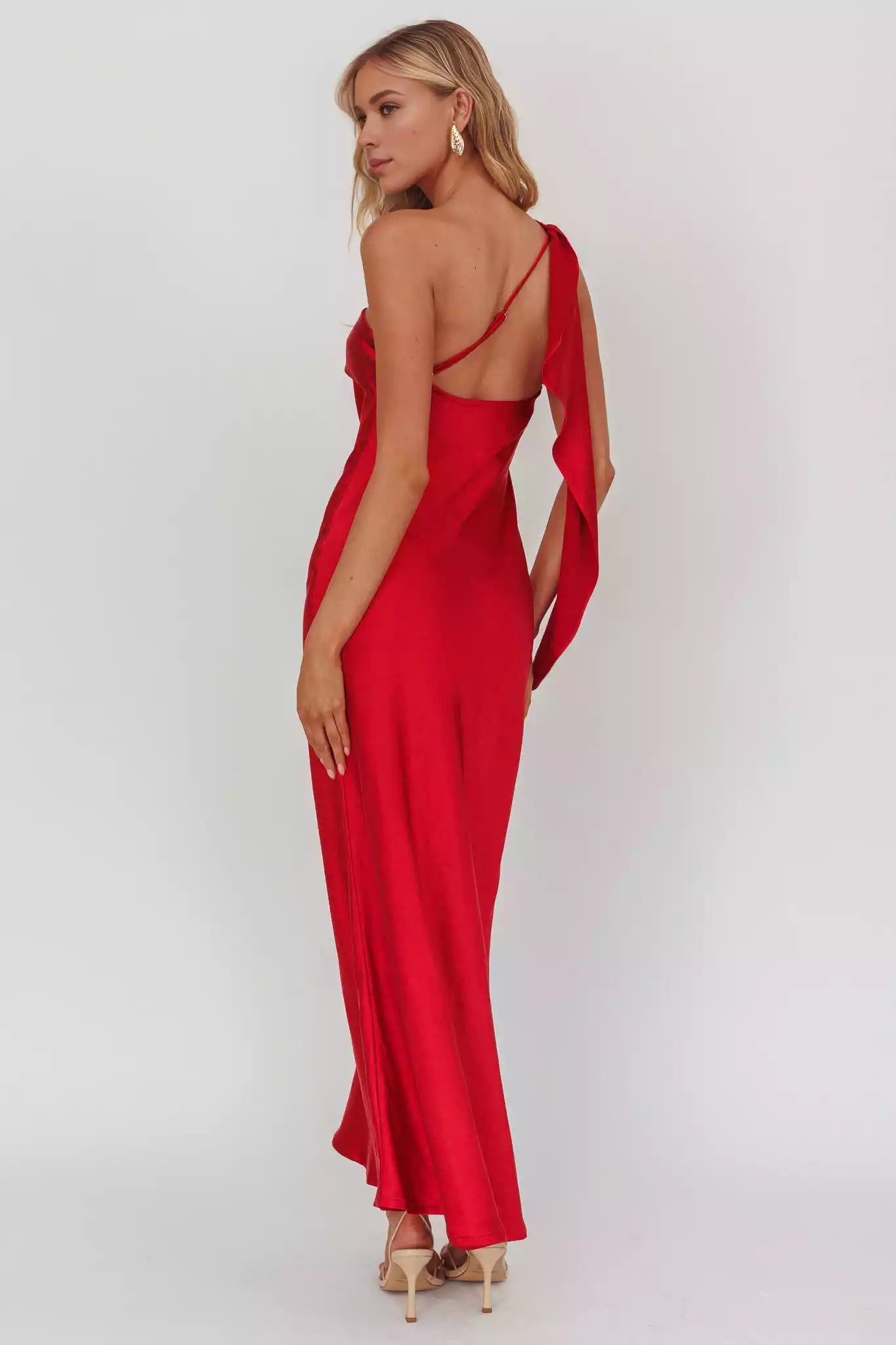 Elegant satin extra long single shoulder strap elastic ruffle edge invisible side zipper without lining Bridesmaid Dresses