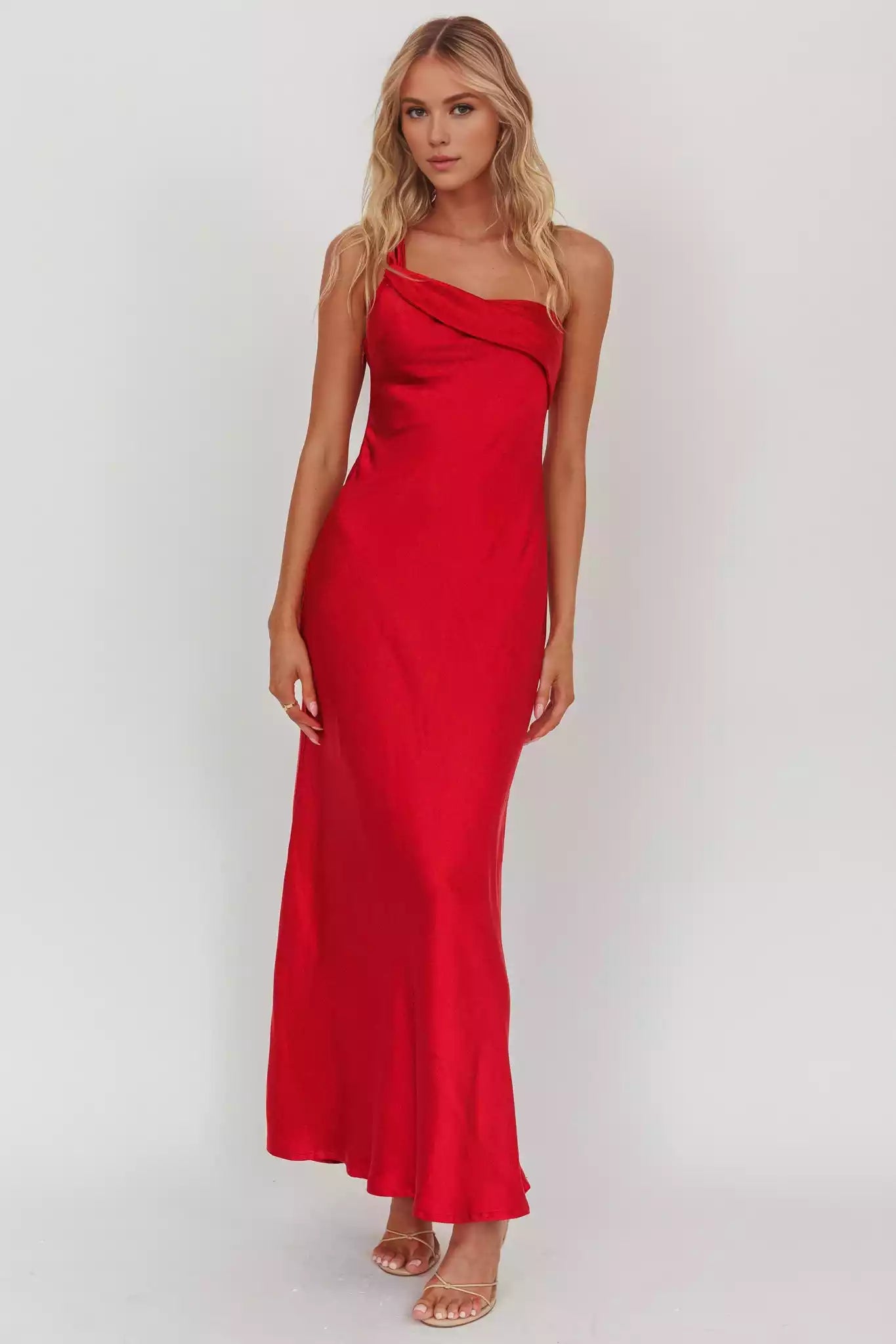 Elegant satin extra long single shoulder strap elastic ruffle edge invisible side zipper without lining Bridesmaid Dresses