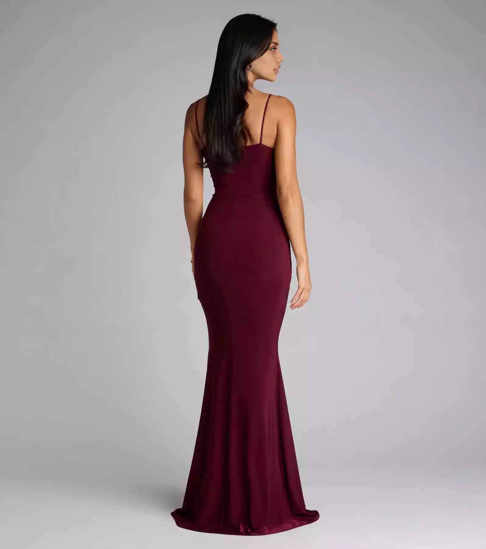 Elegant sleeveless heart-shaped neckline with drooping pleats, thin shoulder straps, mermaid silhouette, high slit front hem, Prom Dresses