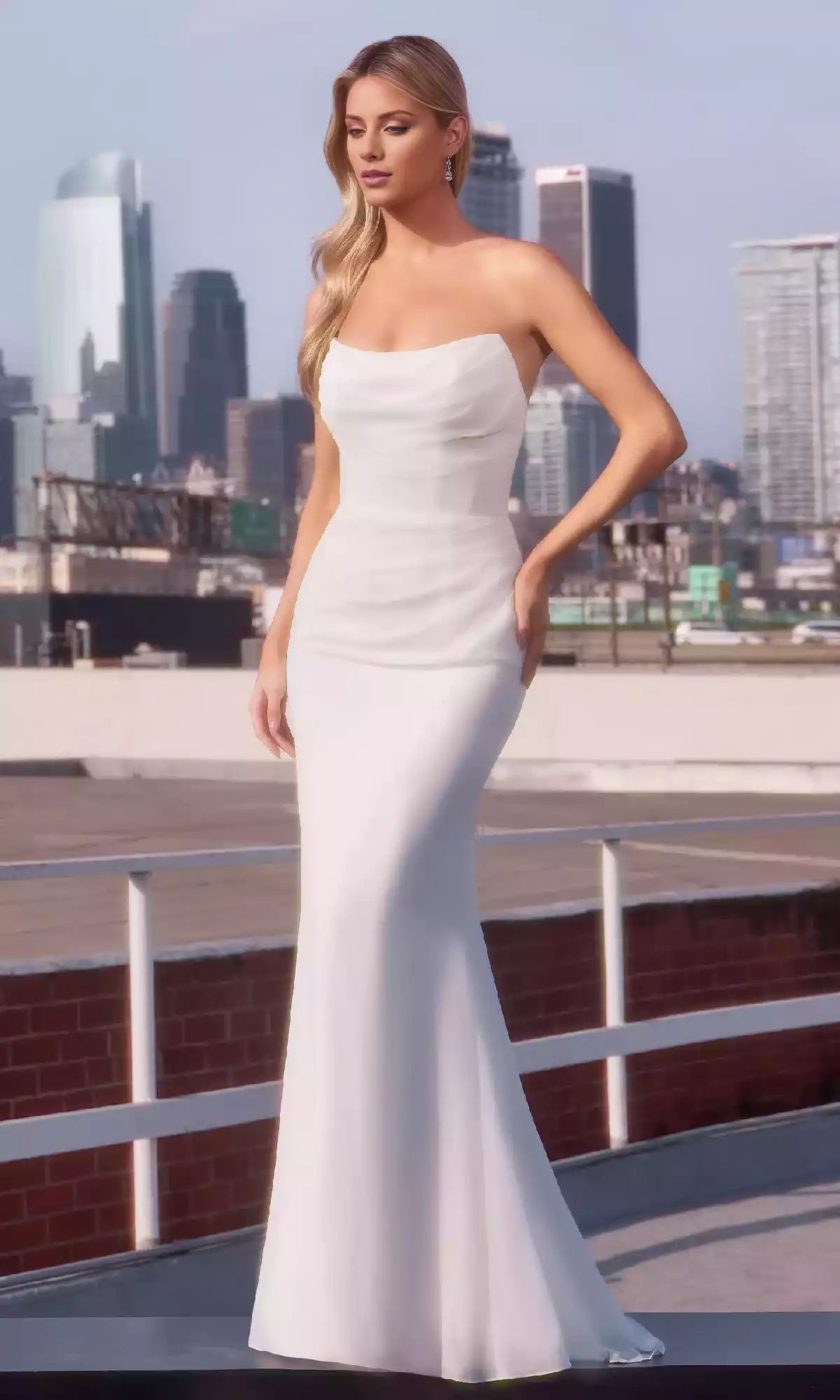 Elegant strapless long pleated neckline corset with exposed back and fishtail skirt, trailing Prom Dresses
