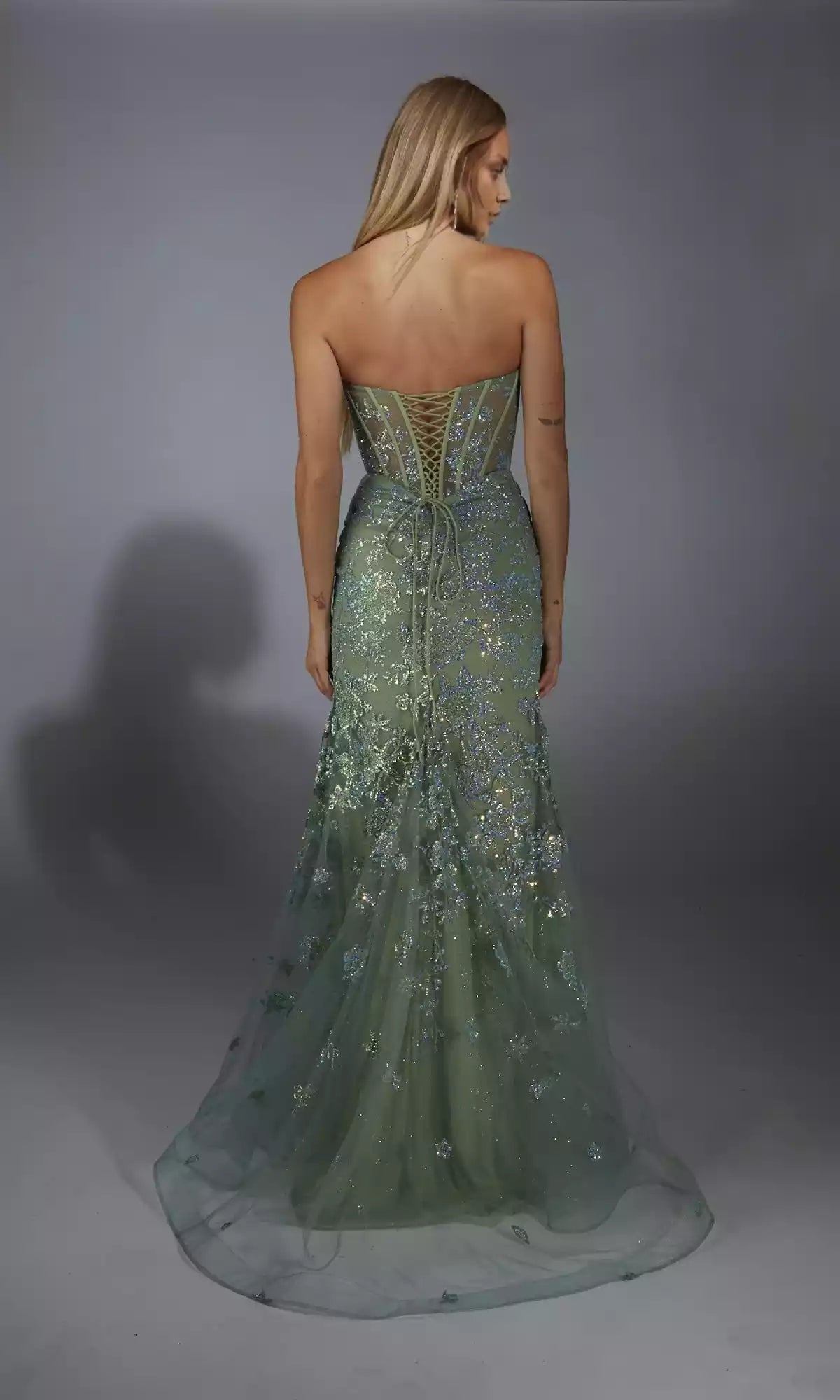 Elegant strapless sparkling mermaid transparent tight corset with heart-shaped neckline and adjustable lace up back Prom Dresses