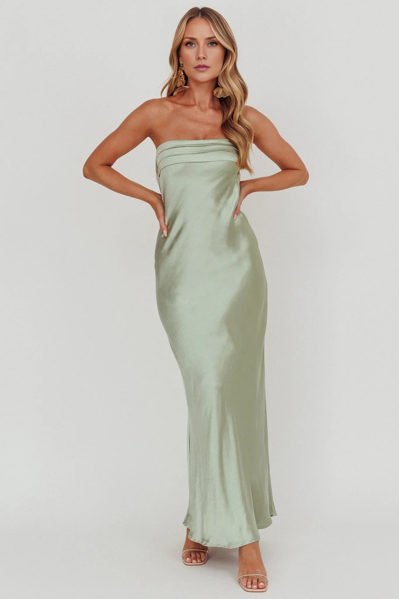Elegant strapless strapless strapless pleated satin off shoulder extra long bridesmaid dress