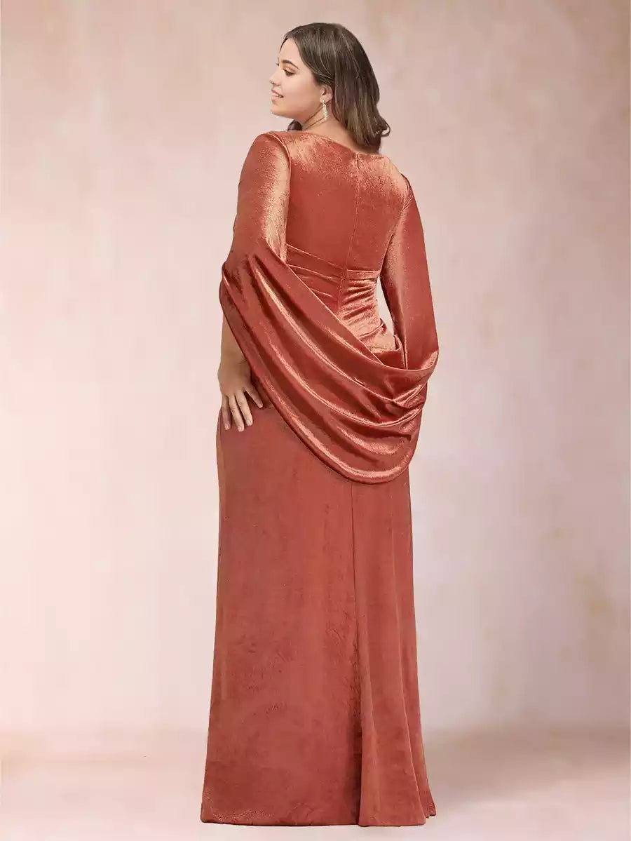 Elegant trumpet/mermaid V-neck half sleeve and floor size Mother of the Bride Dresses