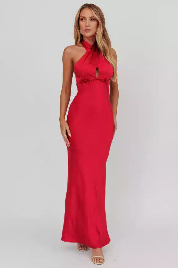 Elegant unlined cross hanging neck, backless bow tie, back zipper Bridesmaid Dresses