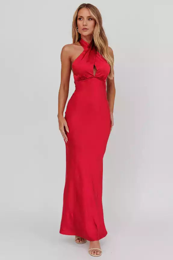 Elegant unlined cross hanging neck, backless bow tie, back zipper Bridesmaid Dresses
