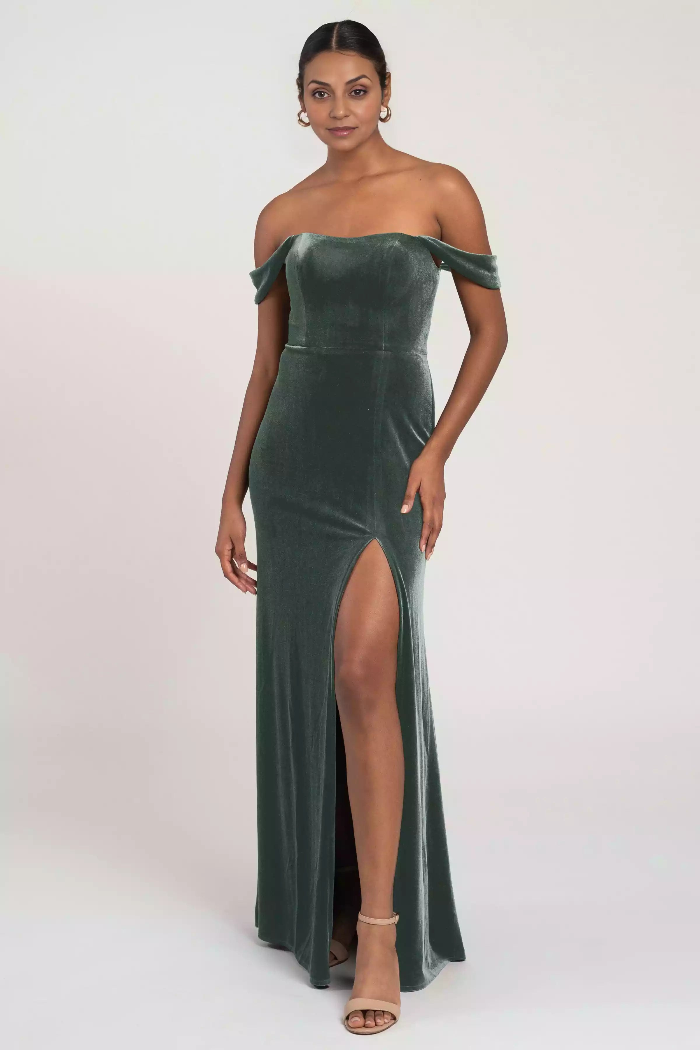 Elegant velvet off shoulder round neck drooping sleeves perfectly highlight curves Bridesmaid Dresses