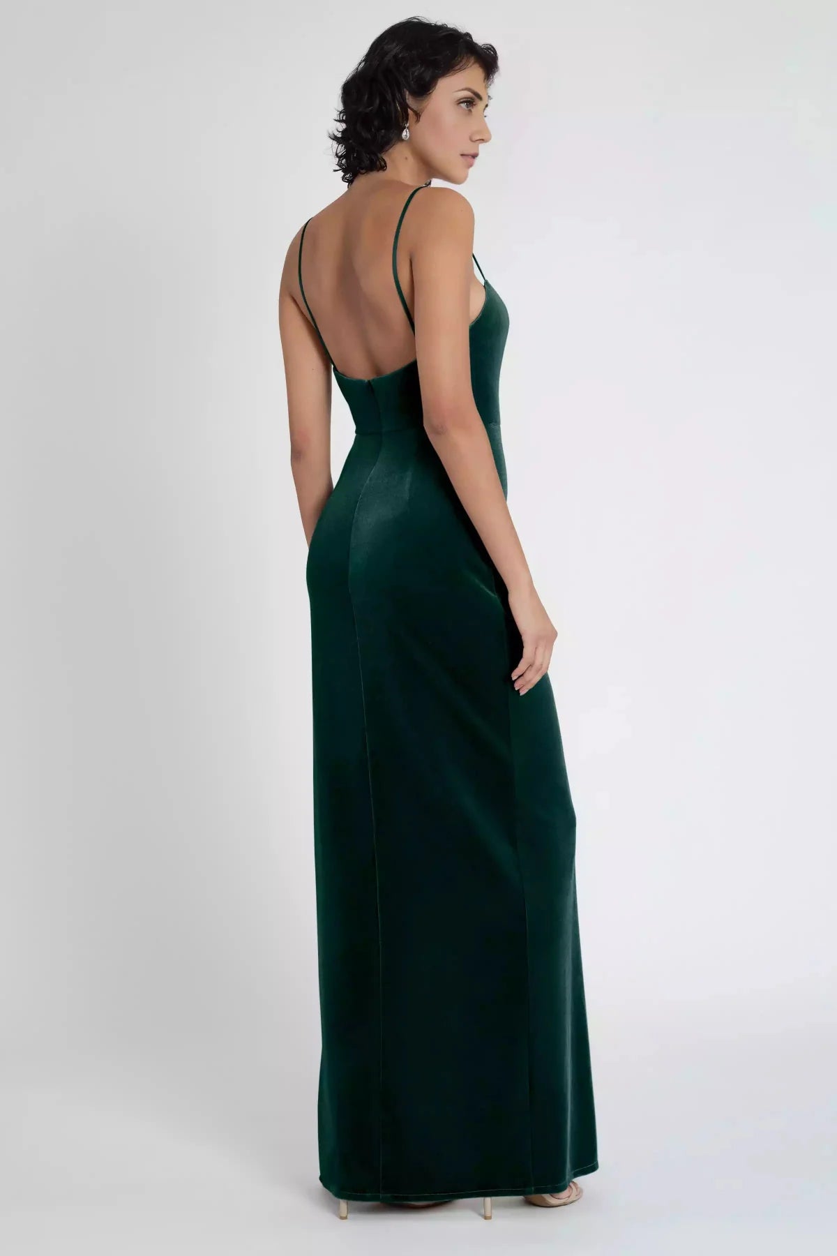 Elegant velvet straight neck thin shoulder strap, natural waist seam, slim fit corset, back middle zipper, Bridesmaid Dresses