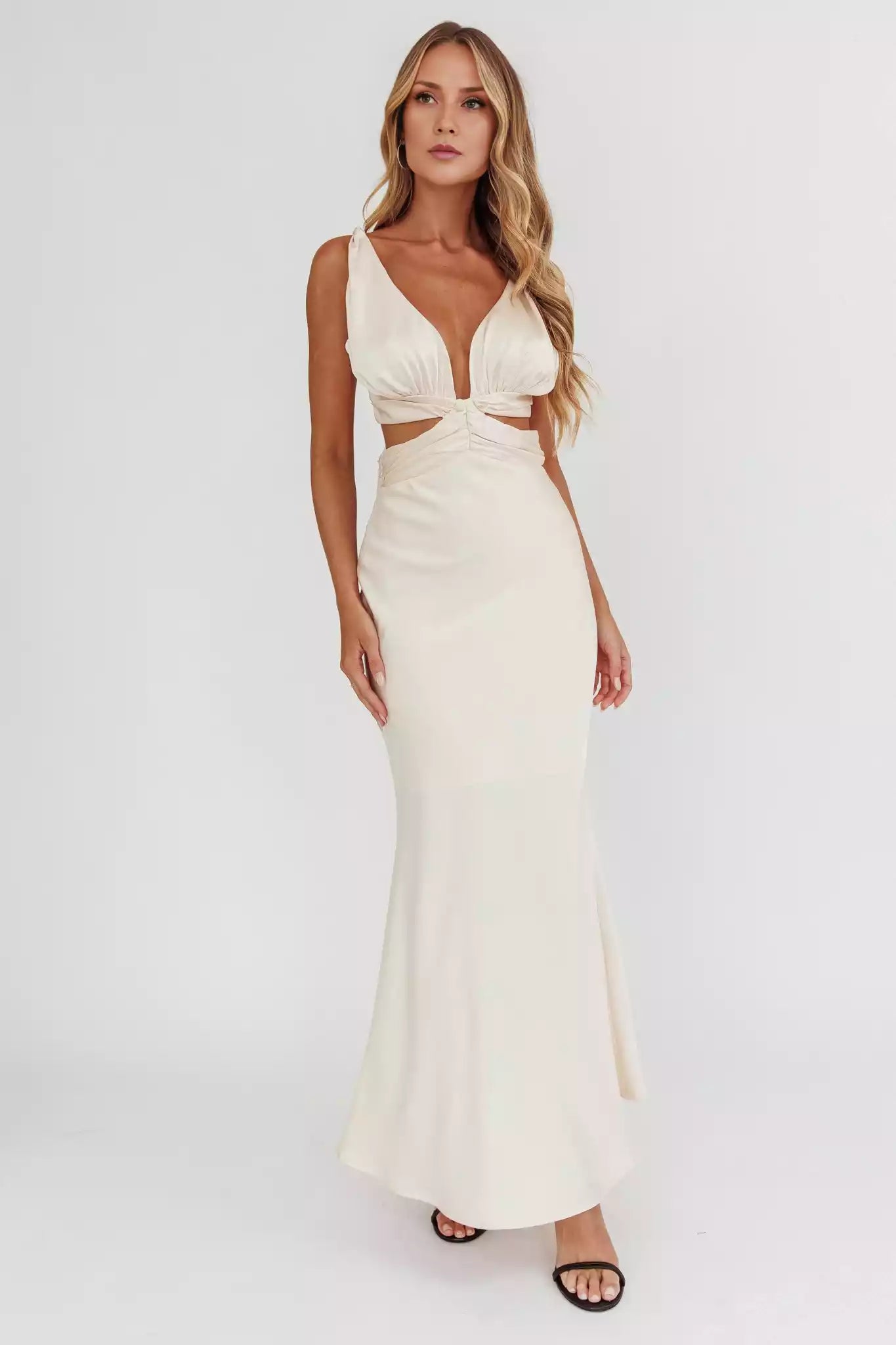 Elegant waist hollowed out back strap lined with hidden zipper Prom Dresses