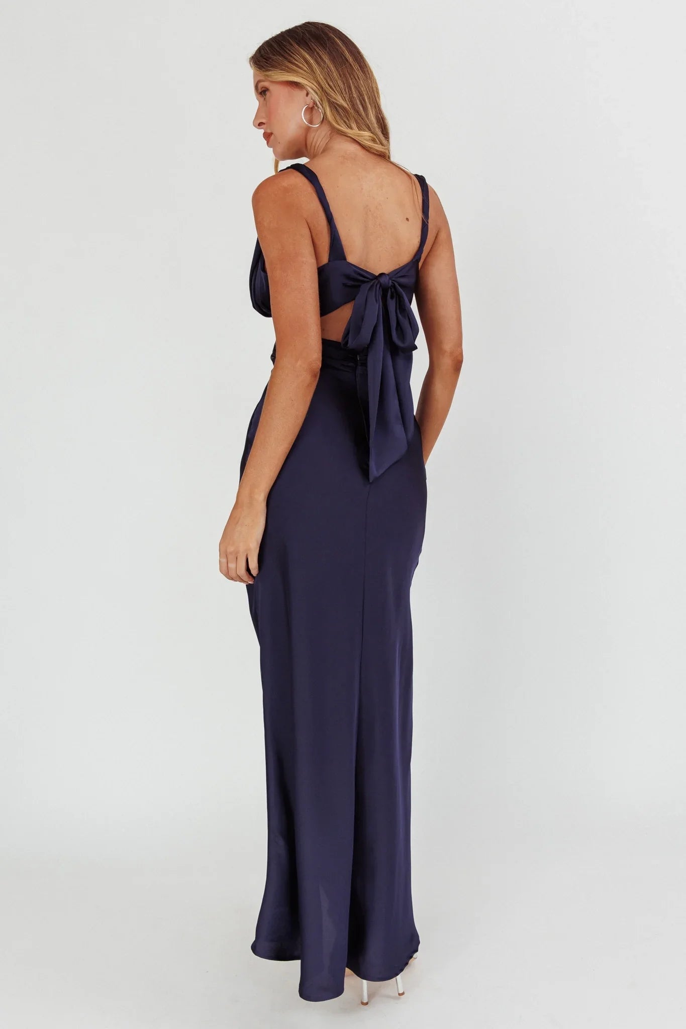 Elegant waist hollow waist slit back lace up invisible back zipper bridesmaid dress