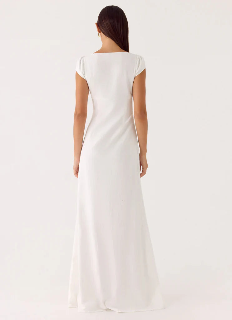 White Square Neck Keyhole Cutout Maxi Dress For Elegant Casual Party Events