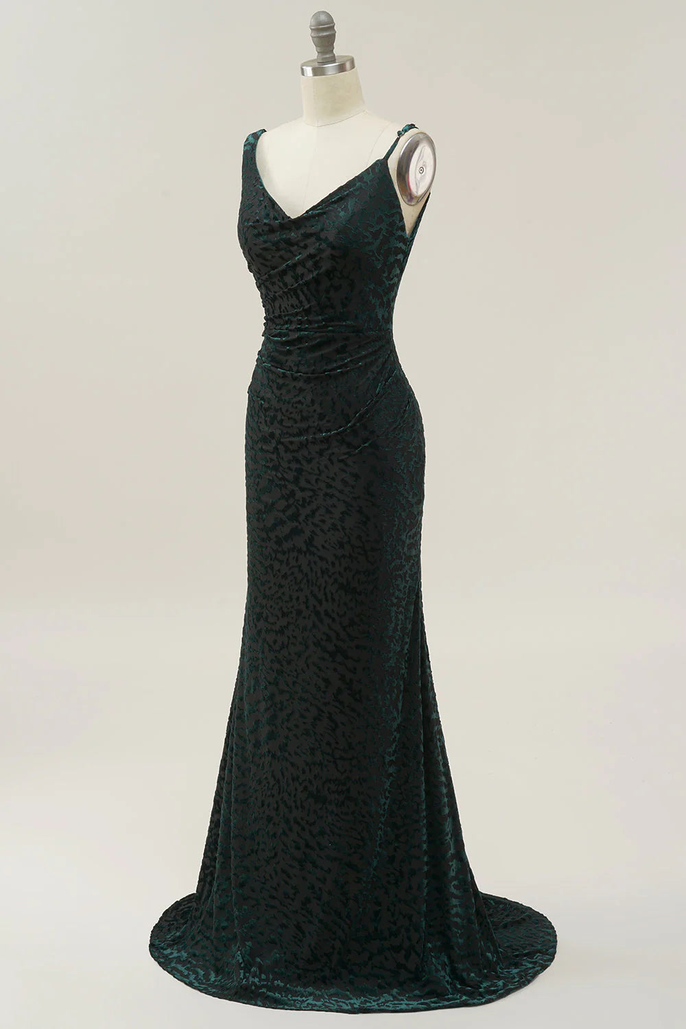 Emerald Green Devoré Velvet Cowl Neck Mermaid Evening Dresses