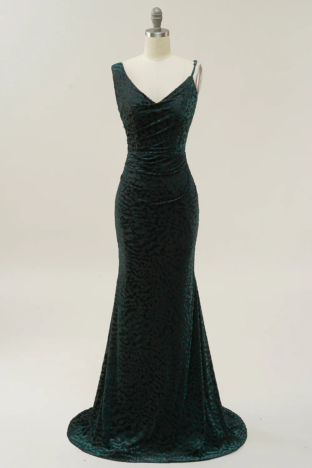 Emerald Green Devoré Velvet Cowl Neck Mermaid Evening Dresses
