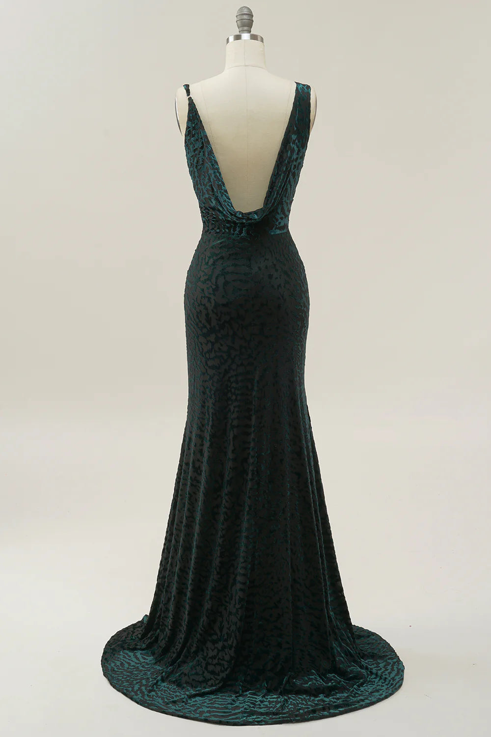 Emerald Green Devoré Velvet Cowl Neck Mermaid Evening Dresses