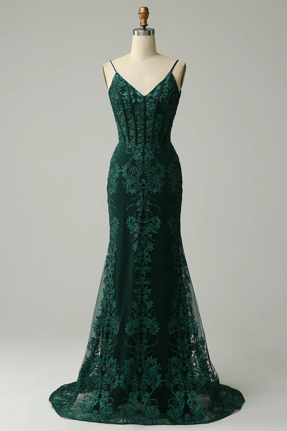 Emerald Green Lace Mermaid Evening Dresses