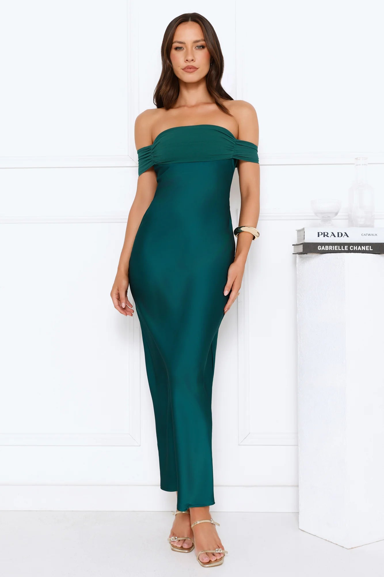 Emerald Green Off-The-Shoulder Tie-Back Satin Bodycon Midi Evening Dresses