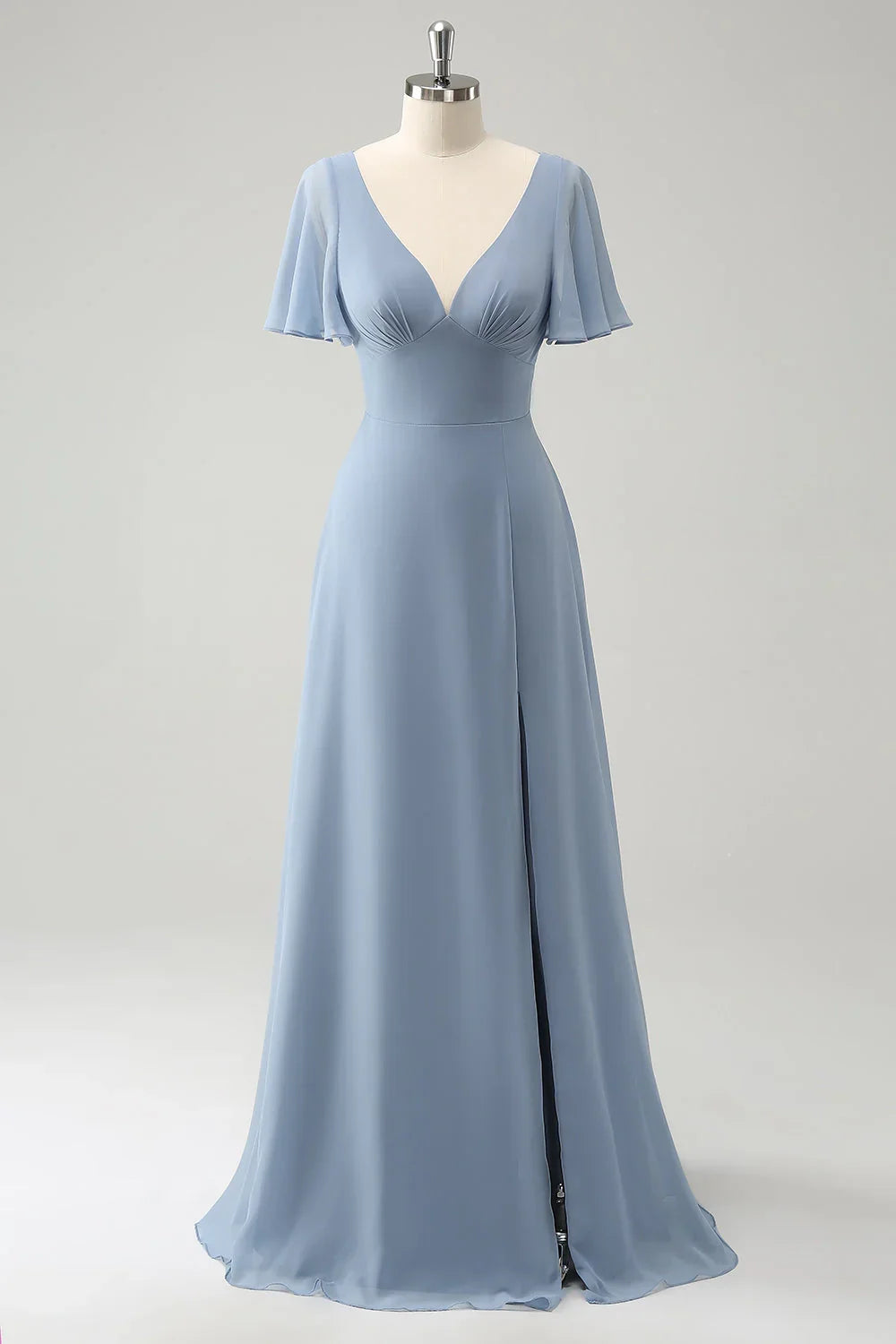 Enchanting A-line Bubble Chiffon Long Back Hollow Bridesmaid Dress