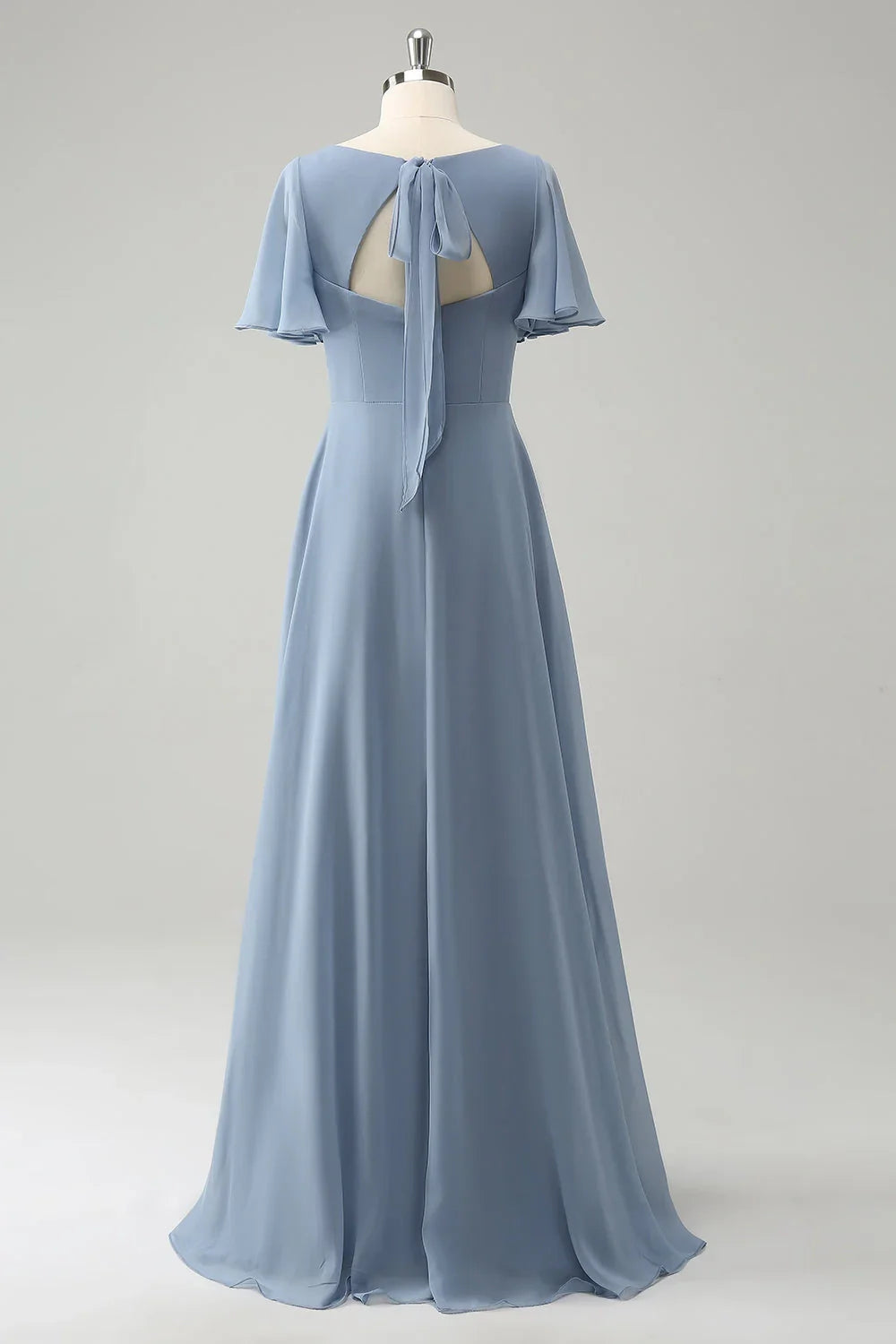 Enchanting A-line Bubble Chiffon Long Back Hollow Bridesmaid Dress