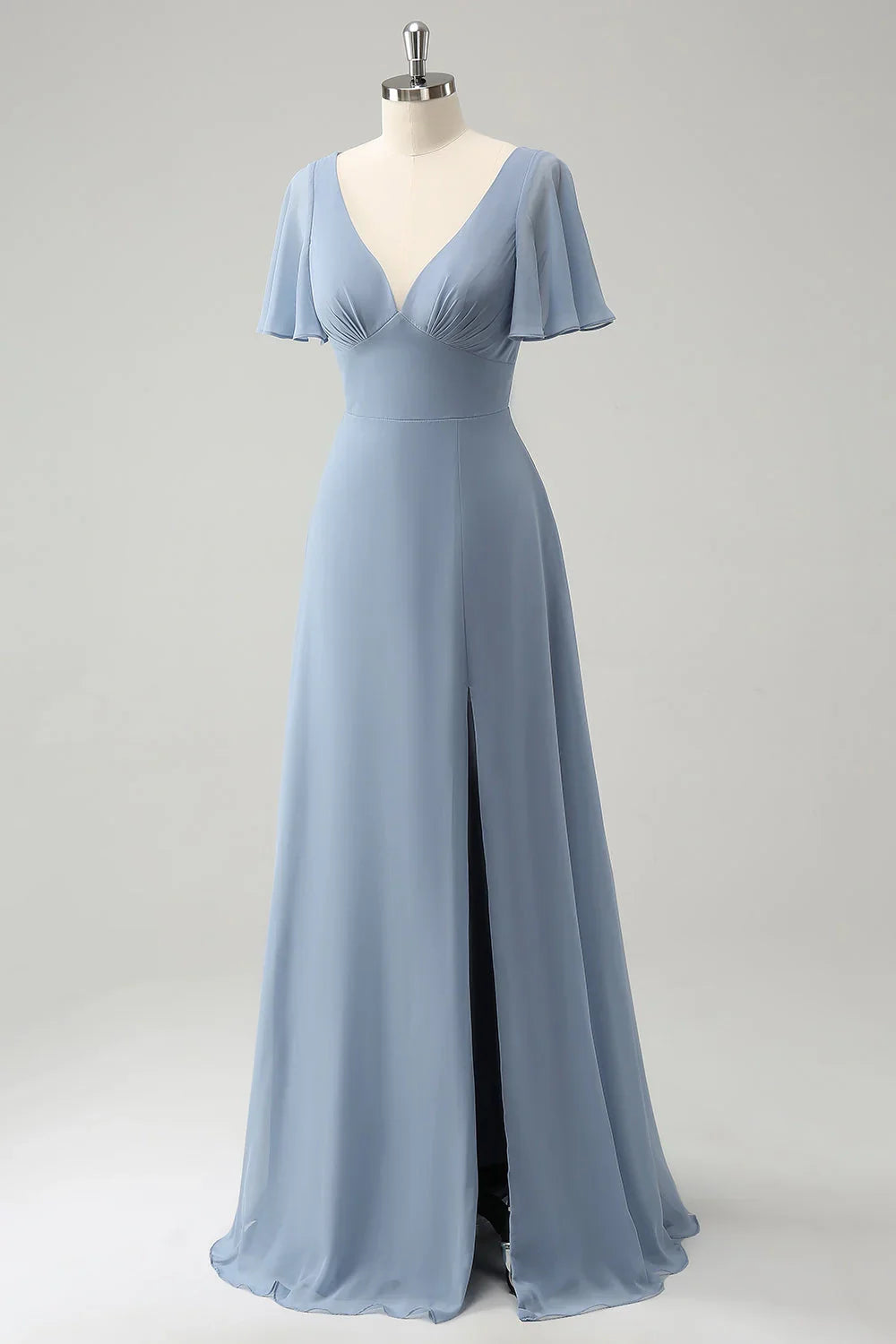 Enchanting A-line Bubble Chiffon Long Back Hollow Bridesmaid Dress