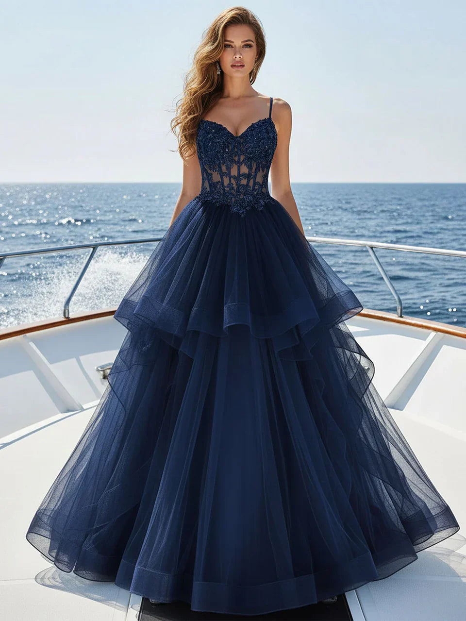 Enchanting Ball-Gown Sweetheart Spaghetti-Strap Lace-Back Floor-Length Prom Dresses