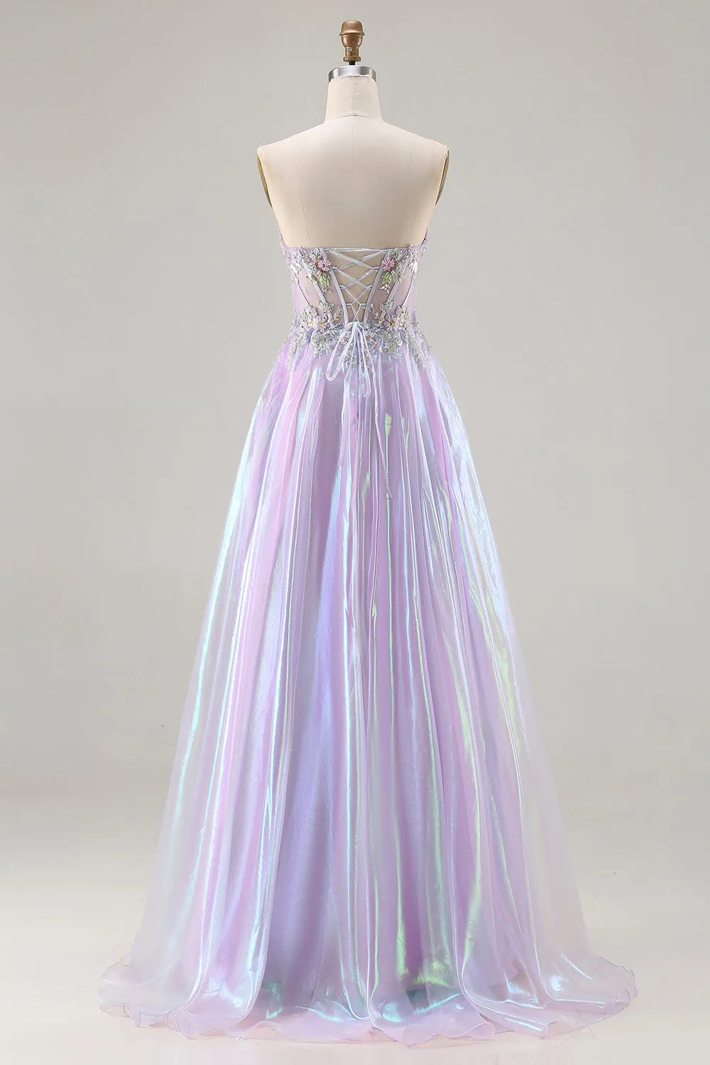 Enchanting Purple A Line Sweetheart Strapless Lace-Up-Back Floor-Length Prom Dress with Appliques