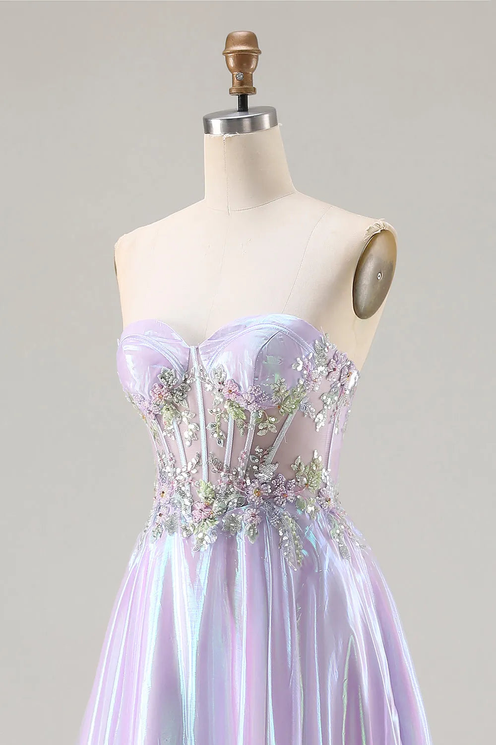 Enchanting Purple A Line Sweetheart Strapless Lace-Up-Back Floor-Length Prom Dress with Appliques