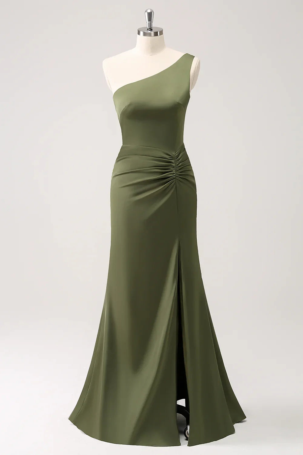 Enchanting mermaid one shoulder pleated backless slim fit slit bridesmaid dress