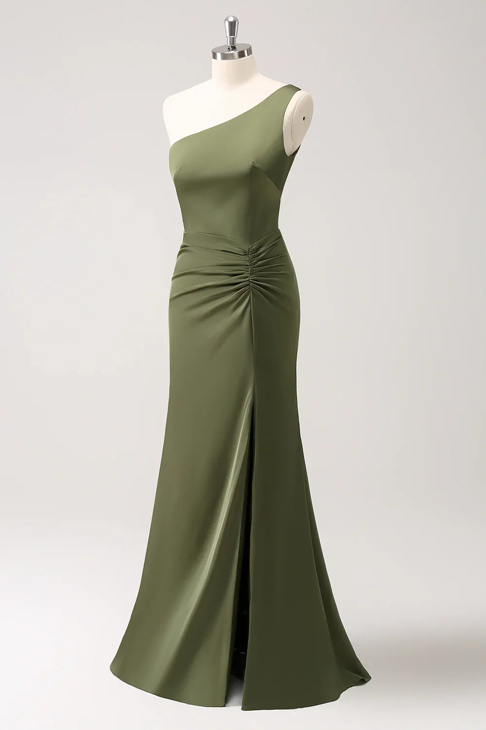 Enchanting mermaid one shoulder pleated backless slim fit slit bridesmaid dress