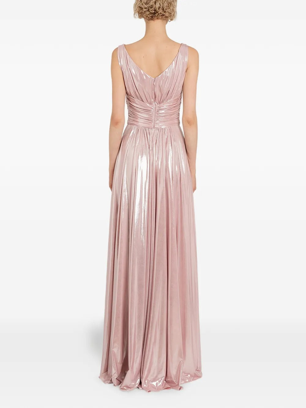 Ethereal Blush Metallic Twist-Front Cutout Evening Dress