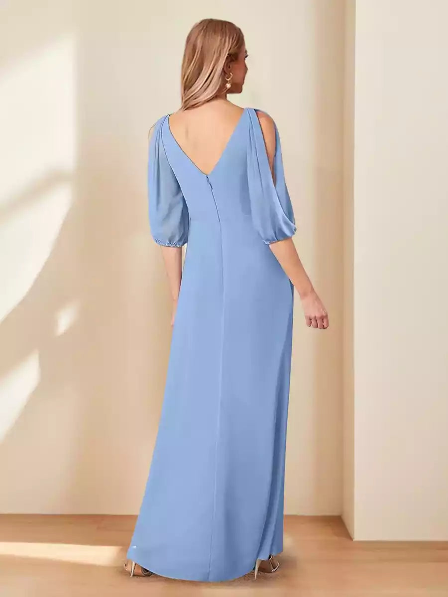 Exquisite A-line/Princess V-neck Half Sleeve Chiffon Mother of the Bride Dresses