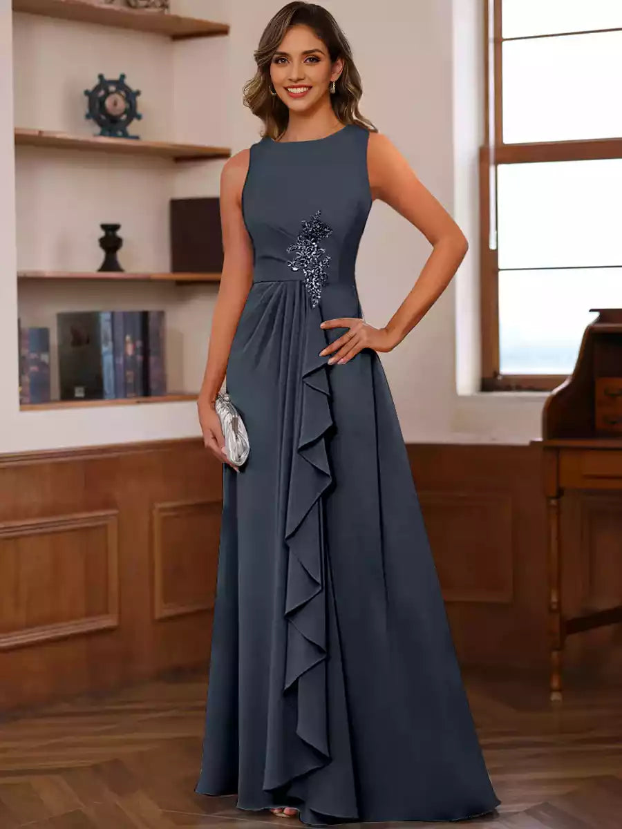 Exquisite A-line/princess style round neck sleeveless decal and ruffled Mother of the Bride Dresses