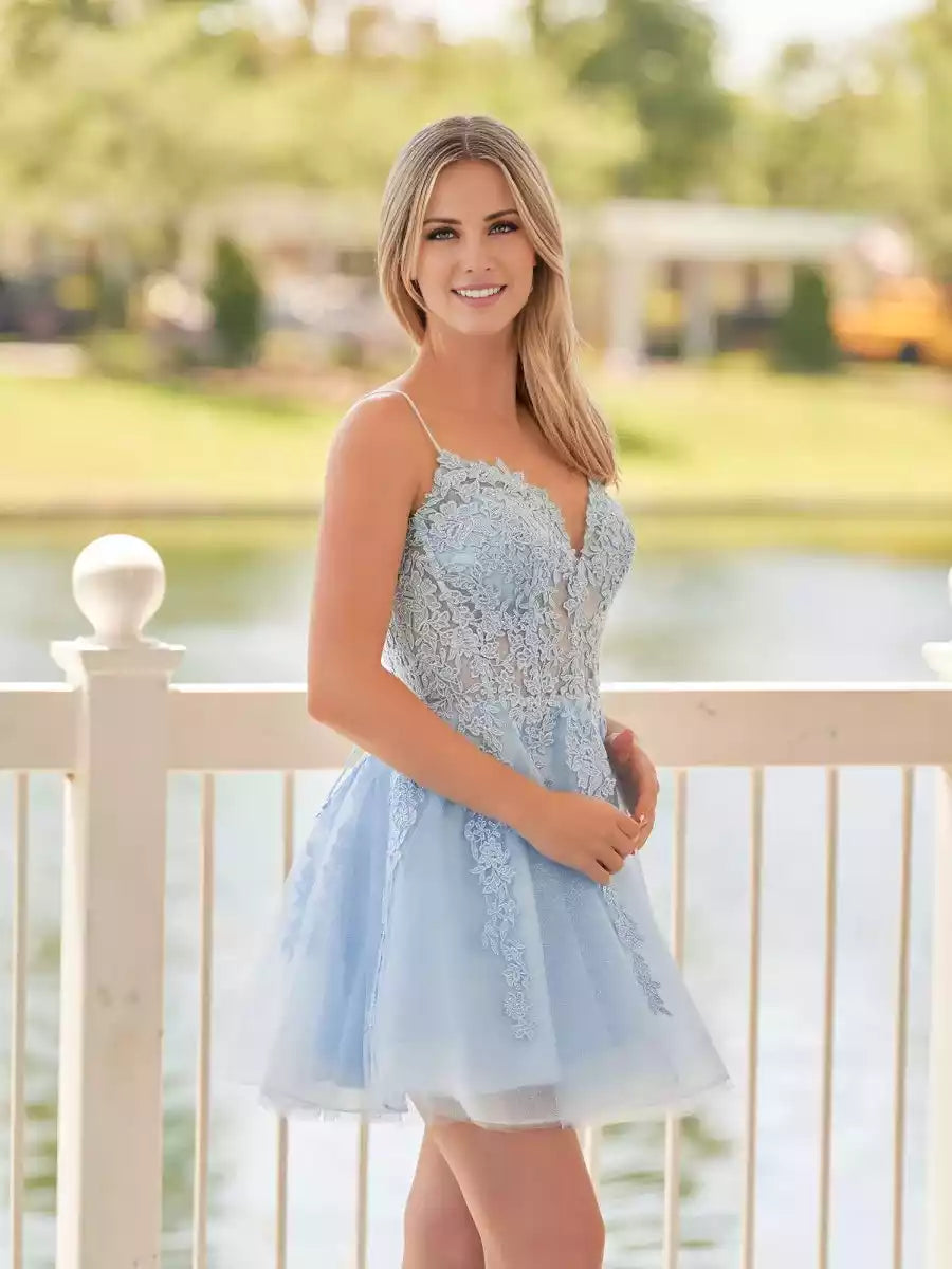 Exquisite A-line thin shoulder strap lace sleeveless shoulder curve lace back Homecoming Dresses