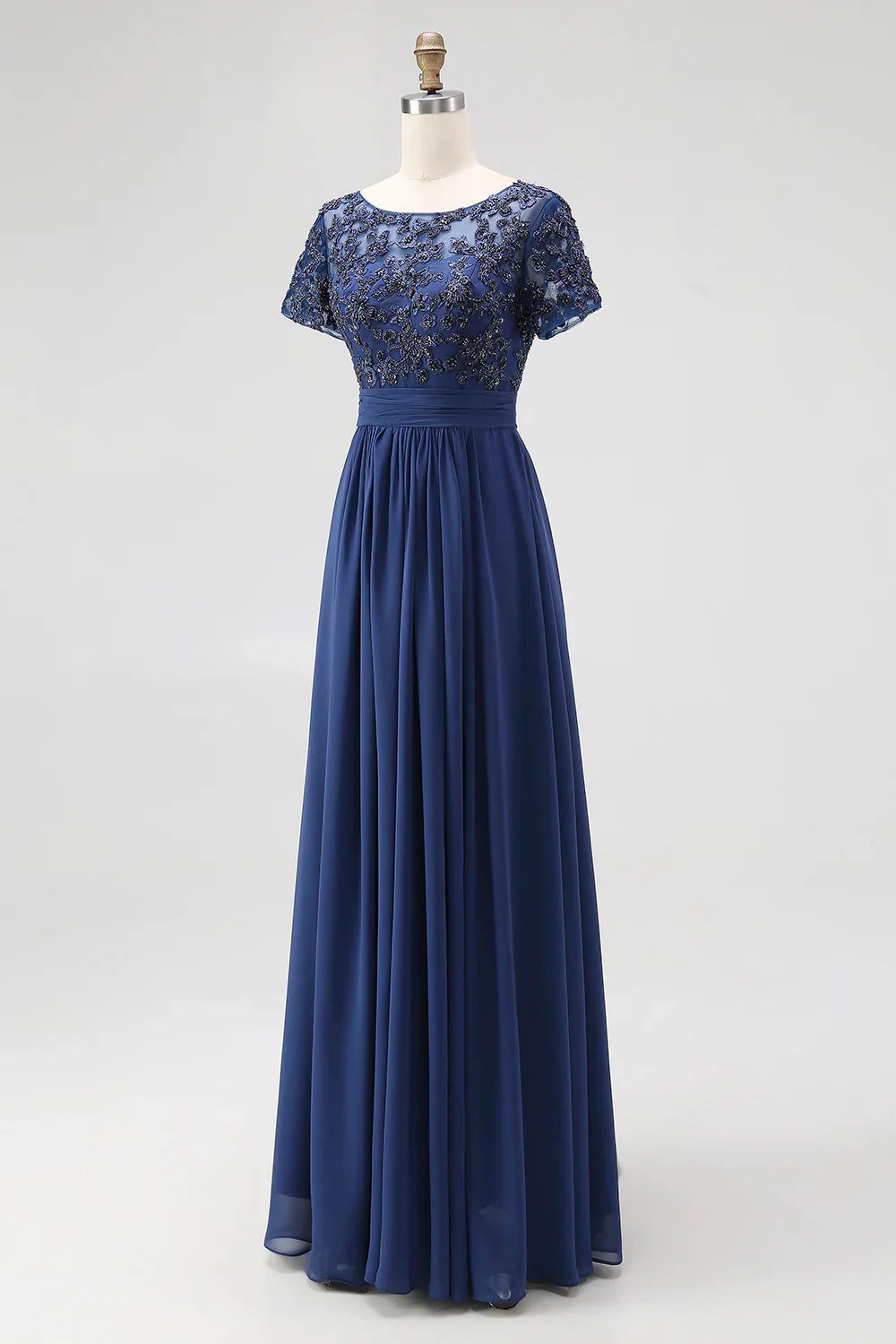 Exquisite and elegant A-line boat collar decal long bridal mother dress