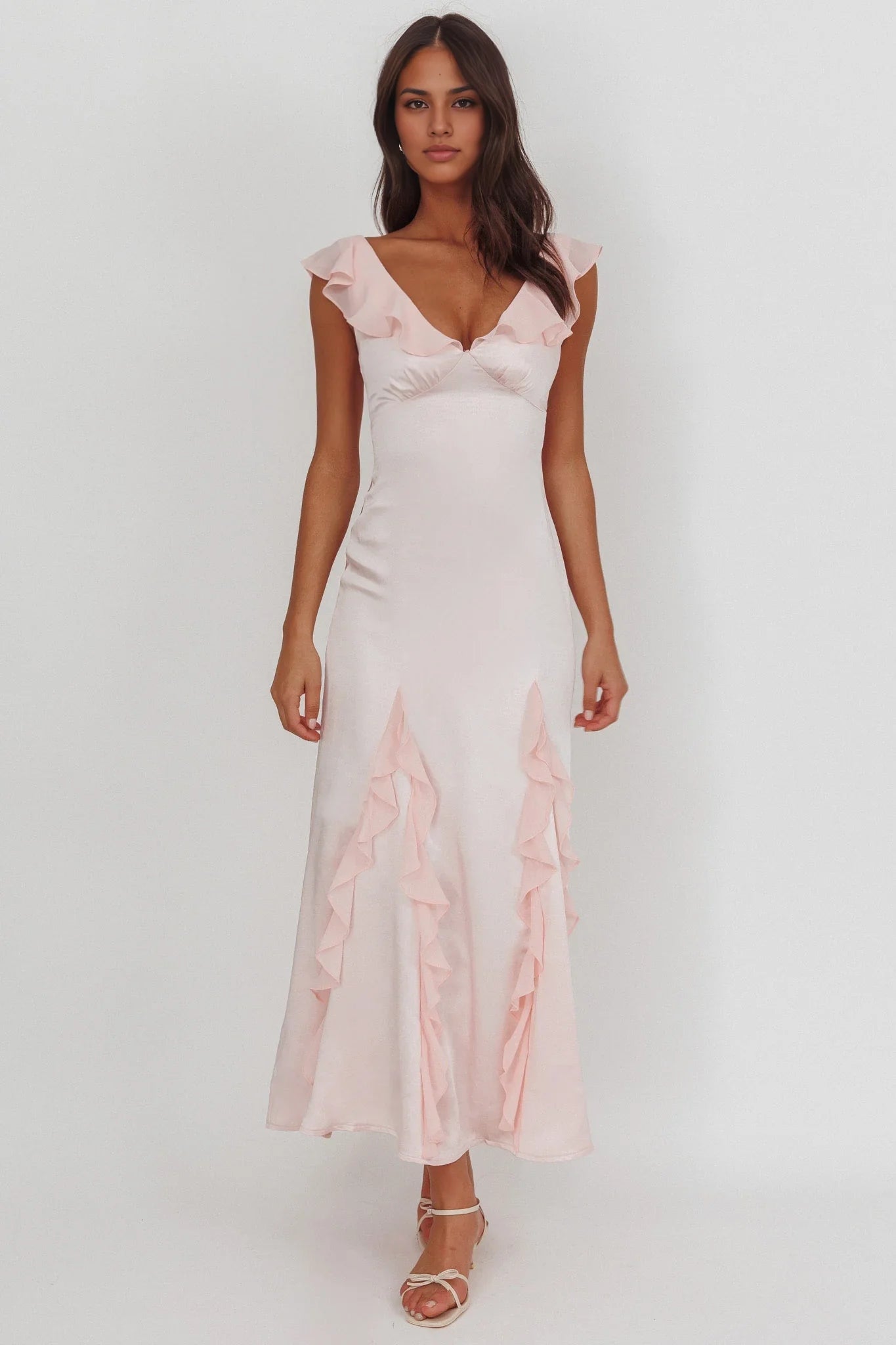 Exquisite ruffled unlined bridesmaid dress with zipper back