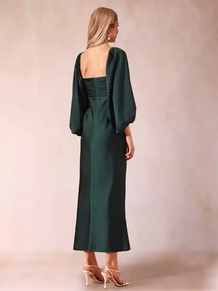 Exquisite slim fit/straight tube sweetheart collar pleated long sleeved elegant Mother of the Bride Dresses