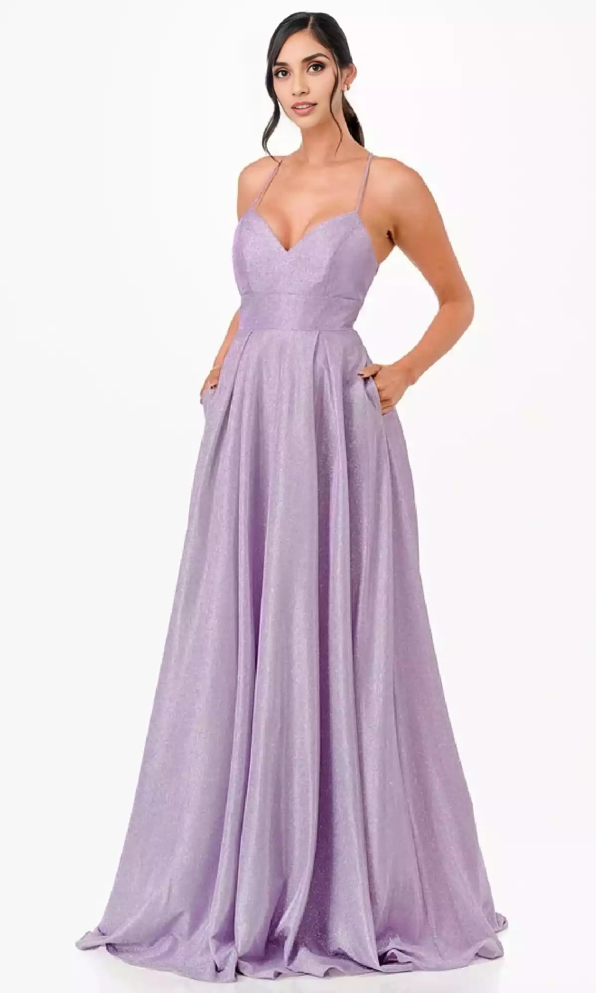 Exquisite thin shoulder strap sleeveless long A-line sequin backless lace up design slim fit Prom Dresses