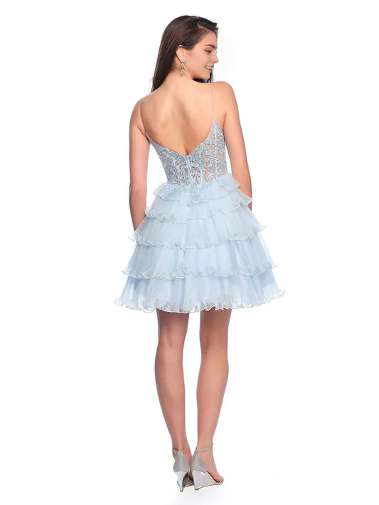 Fashion A-Line Lace Applique tiered Sweetheart Sleeveless backless Zip Short flounce Homecoming Dress hot sale