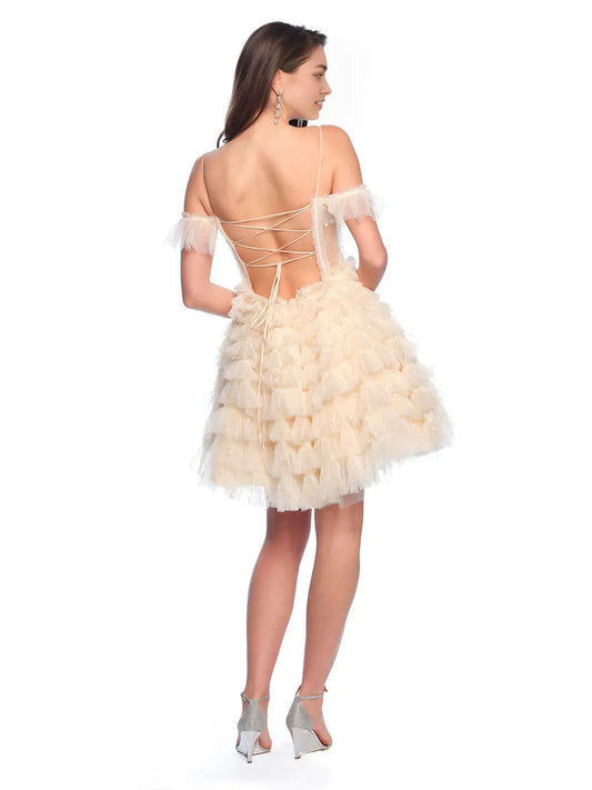 Fashion Champagne A-Line Sweetheart Sleeveless Lace Up Short-Mini flounce Homecoming Dress for women