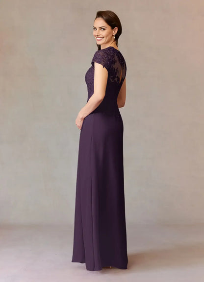 Fashionable A-Line Lace Sweetheart Cap Sleeves Keyhole Back Zip Floor-Length Mother of the Bride Dress ready to ship