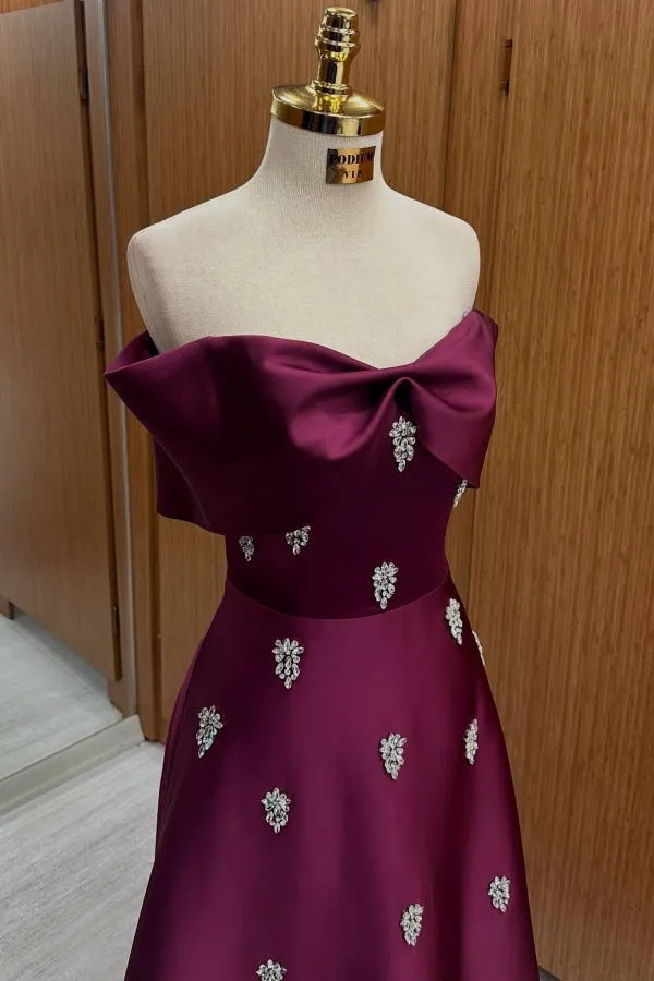 Fashionable A-Line Off Shoulder Sleeveless Bow Knot Beaded Lace Up Floor-Length Prom Dress Hot Sale