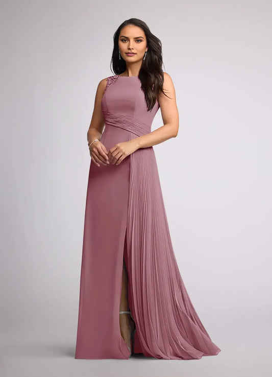 Fashionable A-Line Sequins Scoop Neck Sleeveless Back Zip Floor-Length Side Leg Slit Mother of the Bride Dress for women ﻿