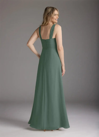 Fashionable A-Line Square Neckline Three-Quarter Sleeve Back Zip Floor-Length Mother of the Bride Dress for women for sale