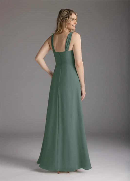 Fashionable A-Line Square Neckline Three-Quarter Sleeve Back Zip Floor-Length Mother of the Bride Dress for women for sale